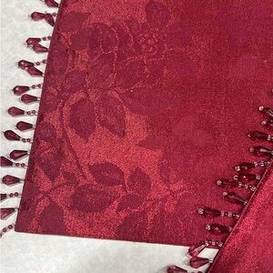 Elegant Red Floral placemats (2) with Beaded Tassels with 4 cloth napkins